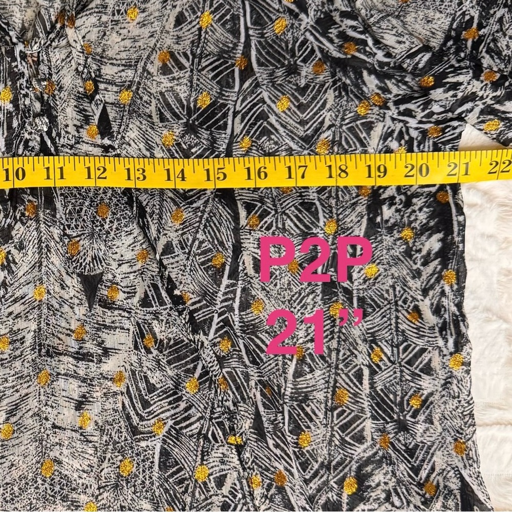Love stitch long sleeve bohemian boho peasant blouse gold metallic print Sz S - Picture 10 of 15